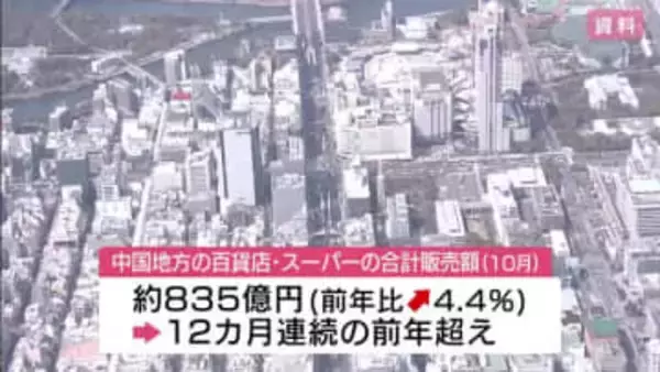 中国地方の百貨店とスーパー合計販売額　12カ月連続で前年超えも「持ち直しの動きに足踏み感」中国経産局