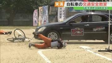 去年の自転車事故死傷者416人、過去5年で最多　スタントマンが迫真の演技、高校で交通安全教室　福島市