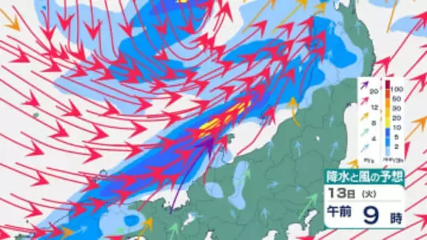 北陸地方　最大瞬間風速30mか…海上中心に非常に強い風　海は大しけのところも　13日夜遅くにかけて 強風に注意・警戒を【大雪と雨のシミュレーション】