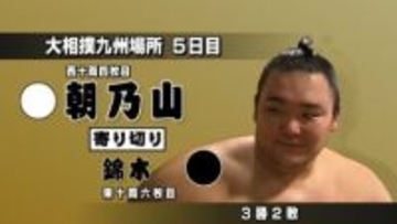 朝乃山が3連勝　錦木に「寄り切り」で白星　今場所3勝2敗に　大相撲九州場所は5日目