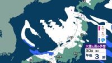 【大雪情報】関東地方　平野部では30日明け方にかけて降雪となる所があるものの積雪となる可能性は低く【雪と雨のシミュレーション】