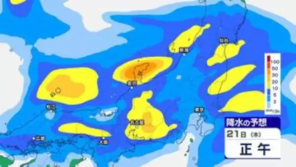 21日夕方までに最大100mm降雨か　雨雲発達で“警報級”の可能性も　土砂災害や低地の浸水などに注意・警戒を　北陸地方【雨と風のシミュレーション】