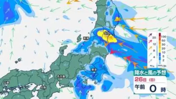 東北 前線停滞で大気不安定続く あす26日にかけ「警報級大雨」の可能性も 土砂災害や河川増水に十分注意【降水と風のシミュレーション】