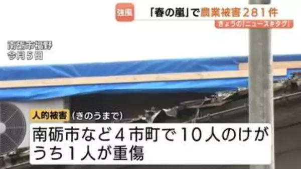 “春の嵐” 8市町村で農業被害 281件、1人重傷、ビニールハウス破損256件のほかトタン剥がれも　富山