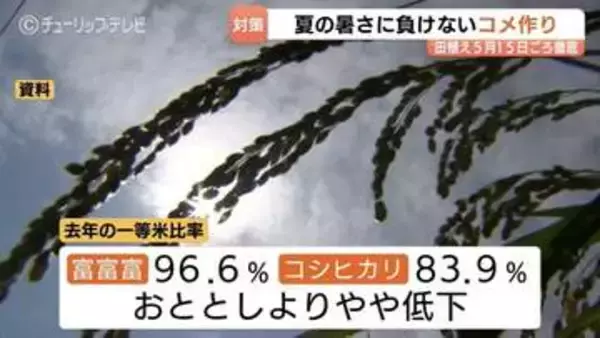 富山県が米の高温対策を確認…一等米比率向上へ「富富富」3割目標、中干し徹底呼びかけ　石川・福井で発生の「イネカメムシ」侵入にも厳戒態勢