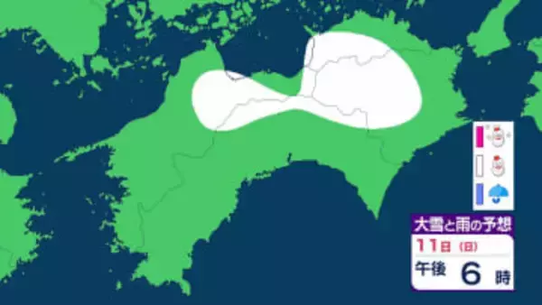 【大雪情報】四国地方　山間部中心に大雪 11日夜遅くにかけて 最大で7cm降雪予想　平野部でも大雪になるところも【大雪と雨のシミュレーション】