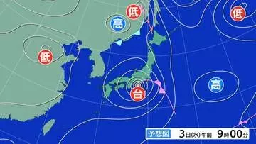 台風６号　３日明け方から昼過ぎに東海地方へ最接近の見込み　警報級の可能性も　静岡、愛知、三重県では線状降水帯が発生して大雨災害発生の危険度が急激に高まる可能性【風と雨のシミュレーション】