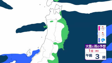 1日朝までに最大80cm降雪か　東北日本海側の年越しは大雪に　平野部でも50cmの降雪予想　1日夜遅くにかけて大雪に注意・警戒　【雨と雪のシミュレーション】