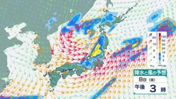 【日本海の低気圧が発達】氷点下21℃の寒気流入、竜巻やひょうのおそれ…北日本から沖縄まで強風・大雨・落雷に警戒【雨と風のシミュレーション】