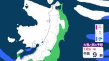 【大雪情報】東北日本海側　最大で80cm降雪か　12日朝にかけて、暴風雪などに警戒を　強い冬型の気圧配置が続く 【大雪と雨のシミュレーション】