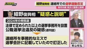 細野復興相（衆院静岡5区）が公選法違反疑惑で会見　「事務的ミス」と説明　問われる選挙事務所の設置ルールと高市政権の対応