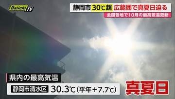【10月最高気温更新】11月目前にして清水区で30℃超･真夏日!?  各地で9月上旬から下旬並みの陽気に（静岡）