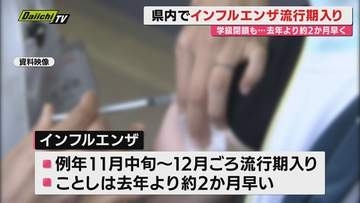 【県内インフル状況】前年より2か月早く流行期入りで県が注意呼びかけ…基本的な感染予防策徹底を（静岡）