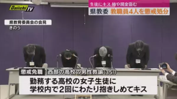 生徒にわいせつ行為・柿を盗んで逮捕など　教職員4人を懲戒処分　静岡県教育委員会が発表