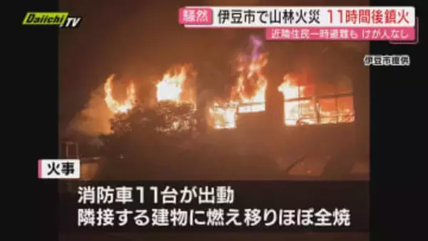 【伊豆市山林火災】隣接建物など焼き発生から約11時間後19日未明に鎮火…一時約50人避難もけが人なし(静岡)