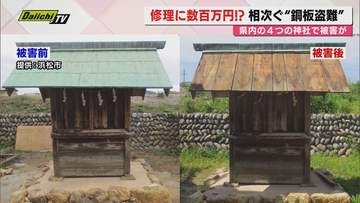 【金属窃盗】三ヶ日町の神社で屋根の銅板盗まれる被害相次ぐ…転売目的の犯行とみて警察が捜査（浜松市）