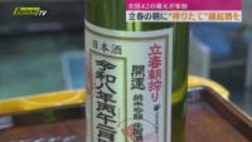 立春の4日縁起物のお酒「立春朝搾り」の瓶詰め作業が行われる（静岡・掛川市）