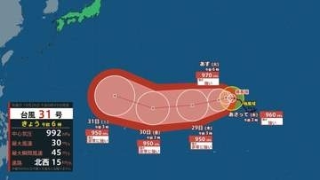 【台風情報】31号（インファ）西向きの進路予想…最大瞬間風速65 m/s の“非常に強い”勢力に発達へ　予想進路・雨と風のシミュレーション（気象庁）