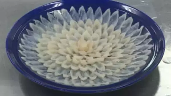 一枚一枚の刺身の形を見てほしい　宮家へ献上のフグ　調理公開　山口県下関市