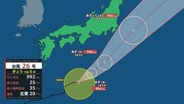 【台風情報】台風26号(スリゲ)　10月1日に関東方面に最接近の予想進路に　日本への影響は？　10月2日までの雨と風のシミュレーションを見る（気象庁 29日午後6時45分発表）