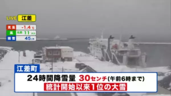 【北海道の天気 29日(木)】道南・道央で局地的な大雪や吹雪！奥尻島は暴風雪警報　江差町では統計開始以来一番の大雪も