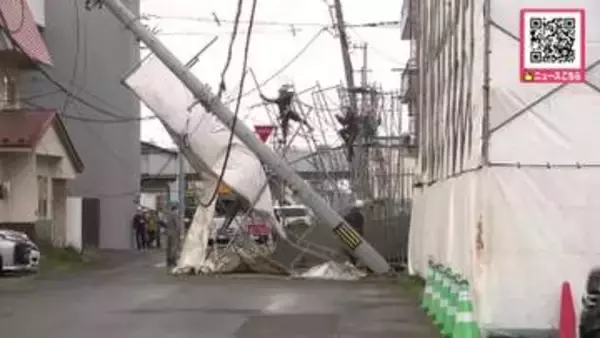 解体工事現場の足場崩落で電柱が傾く…一時840戸停電、ケガ人なし＜北海道旭川市＞