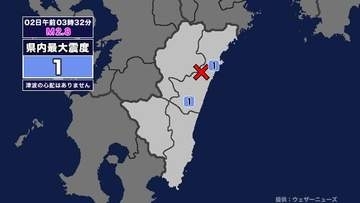 【地震】宮崎県内で震度1 宮崎県北部平野部を震源とする最大震度1の地震が発生 津波の心配なし