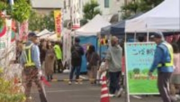 キリンビールの寄付金を運営費などに活用　新富町の「こゆ朝市」にぎわう