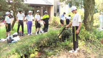 延岡市の北川中学校　ホタルが舞うビオトープを清掃　環境保護に取り組む