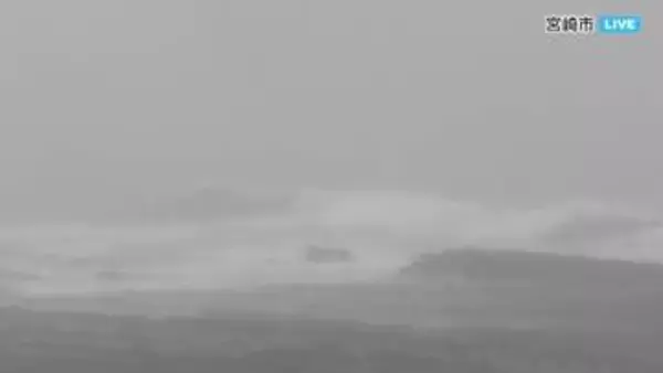 【台風中継】宮崎市折生迫　海は白波が立ち視界不良　断続的に横殴りの雨