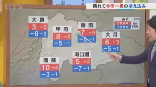 9日は晴れても真冬並みの寒気に覆われて今シーズン一番の寒さに　水道管の凍結に注意を　米津龍一気象予報士が解説　山梨