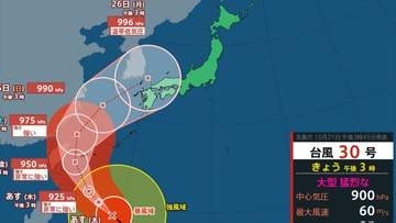 【台風情報】最大瞬間風速85 m/s　大型で猛烈な台風30号　沖縄地方は一部の住家が倒壊するおそれもある猛烈な風が吹く所がある見込み【進路予想・雨と風のシミュレーション】