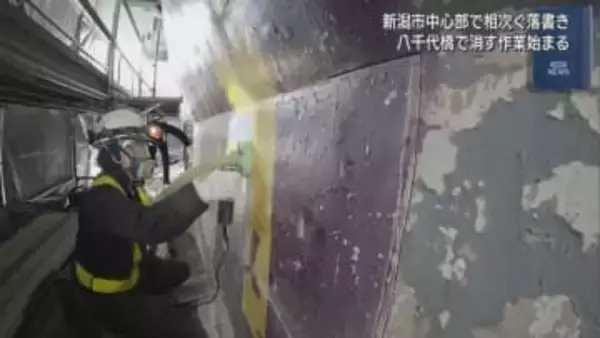 費用は税金「落書きは犯罪行為」八千代橋の落書き消す作業実施【新潟】