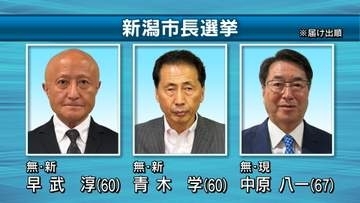 三つどもえの戦い  新潟市長選が告示  現職と新人の3人が立候補   人口減少対策などで論戦【新潟】