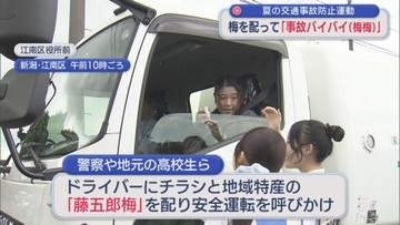 梅を配って「事故バイバイ(梅梅)」梅干しを疲労回復に役立てて：夏の交通事故防止運動【新潟】
