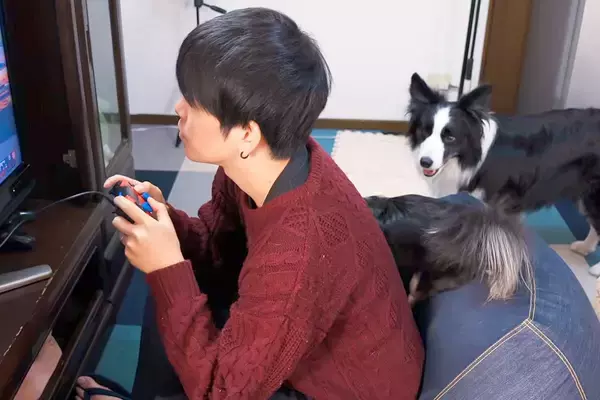 ゲームに夢中なパパに『構ってアピール』をした犬→ヤキモチを妬いてしまい…まるで彼女のような『可愛すぎる態度』が16万再生「愛を感じる」