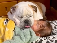 女の子の上で犬が眠ってしまったので、助けようとした結果…思っていたのと違う『まさかの光景』が7万再生「ふたりとも可愛い」「めんこい」の声