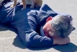 犬のリードが手から外れ、父が見事『ダイビングキャッチした』と思ったら…想定外な『まさかの光景』が29万再生「嬉しそうで草」「安全地帯ｗ」