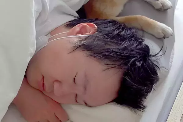 体調を崩してしまったパパ→異変に気付いた犬が、ベッドまで様子を見に来て…愛に溢れた『看病の様子』に反響「神対応」「優しく寄り添って…」
