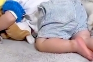 『1歳の息子が静かだな』と思い、見に行った結果→すやすやと眠っていて、枕元に…まさかの『優しい世界』が578万再生「ちょっと困ってるｗ」