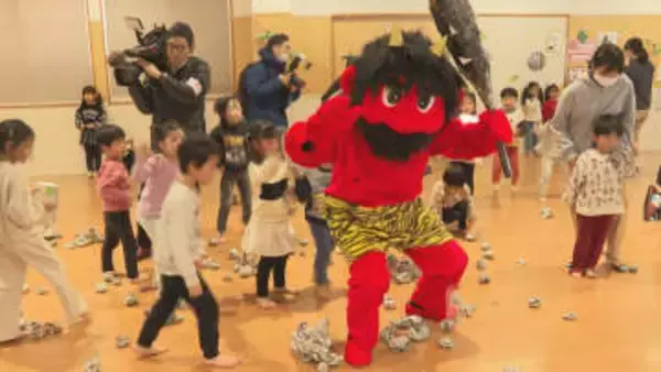 山形市の保育園で豆まき　節分に園児100人が参加　手作り道具で勇敢に鬼退治