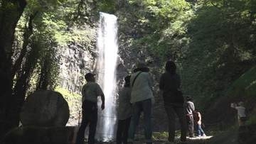 豪快な水煙と幻想的な光 酒田市の玉簾の滝で夏のライトアップ開始へ 県内一の落差63メートル