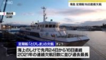 飛島への定期船が過去最長と並ぶ１６日連続欠航　荒れた天気続き　山形・酒田市