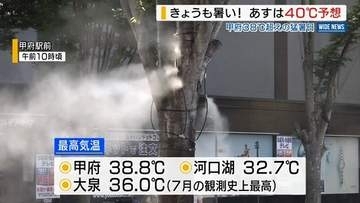 甲府で38.8℃危険な暑さ続く あすは40℃「酷暑日」予想 熱中症に警戒を 山梨
