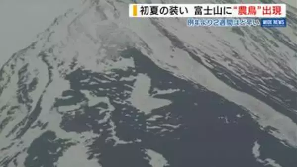 富士山に「農鳥」現る 過去10年で最も早く 富士北麓に田植えの時期告げる 山梨