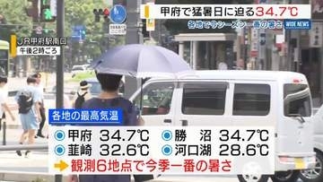 甲府と勝沼で34.7℃！今季1番の暑さ 10日は「猛暑日」か 熱中症に注意 山梨