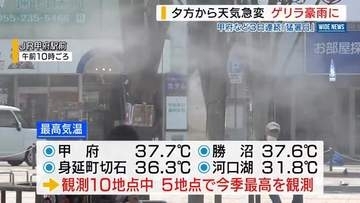 甲府など３日連続の「猛暑日」熱中症疑いで9人搬送 夕方から一転、ゲリラ豪雨に 山梨
