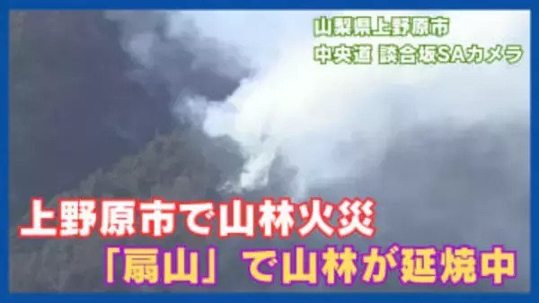 上野原市で山林火災 「扇山」で山林が延焼中 複数のヘリが散水 「鎮圧には時間がかかるのでは」 山梨
