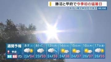 勝沼と甲府で今季初の猛暑日！来週14日は38℃予想…暑さ本格化で熱中症に注意 山梨