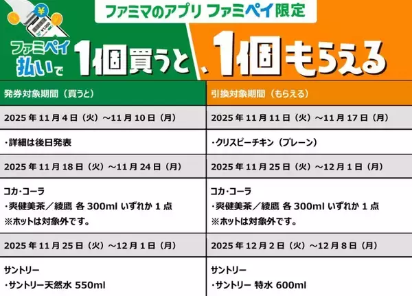 「ファミマの11月は“働くあなた”に勤労感謝のご褒美連発！ドリンク無料や限定スニーカーが当たるキャンペーンも」の画像